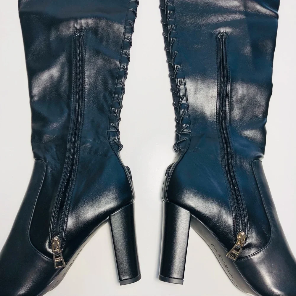 NEW CARVELA Black Second Skin wide-fit faux-leather over-the-knee boots sz 38.5